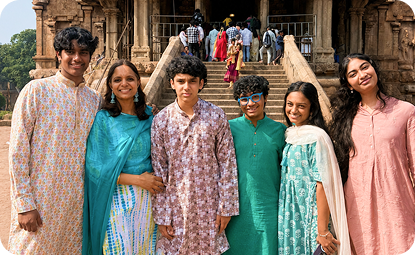 Knoxville GYLP youth and chaperone Dr. Sirisha Jasti at Thanjavur big temple