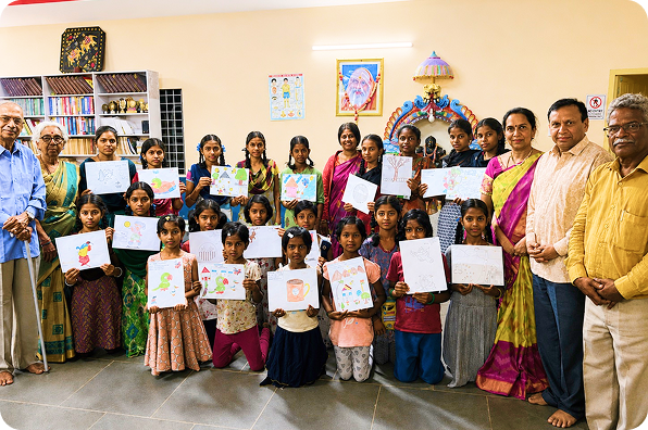 Ramesh and Vani Kadur Yelahanka girls' chatralaya visit