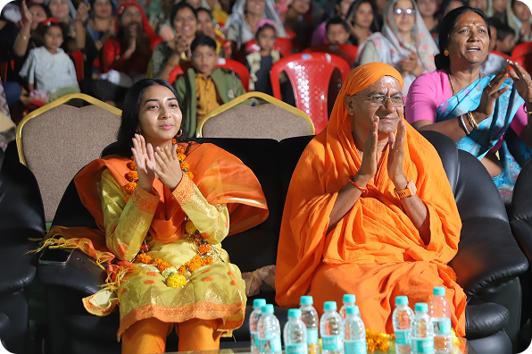 Maitreyi cheering on the students of the Inder & Prabha Sharma Girls School, Khategaon, at their Annual Day performance