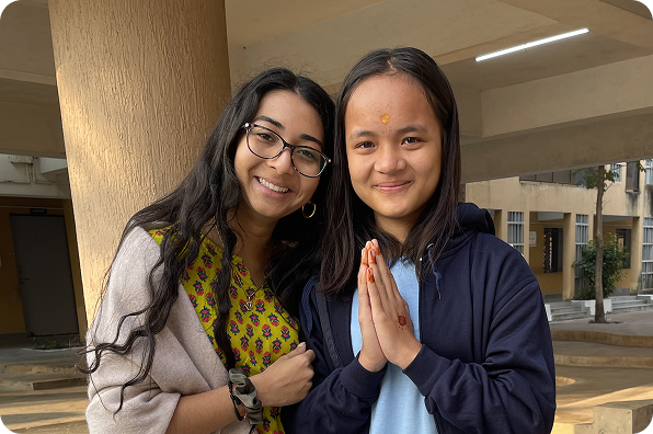 Maitreyi with one of the students at Inder & Prabha Sharma Girls School