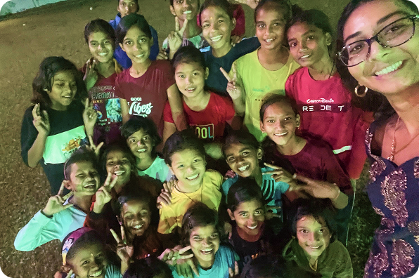 Tired feet, full hearts following hours of play outside by Maitreyi and the Inder & Prabha Sharma Girls School students